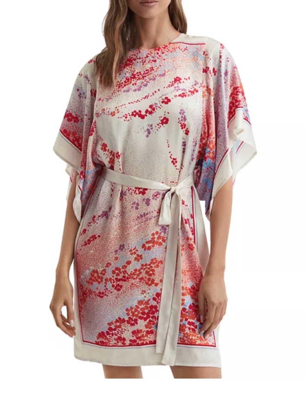 Reiss Lees Printed Scarf Dress with Red & Pink Floral Print